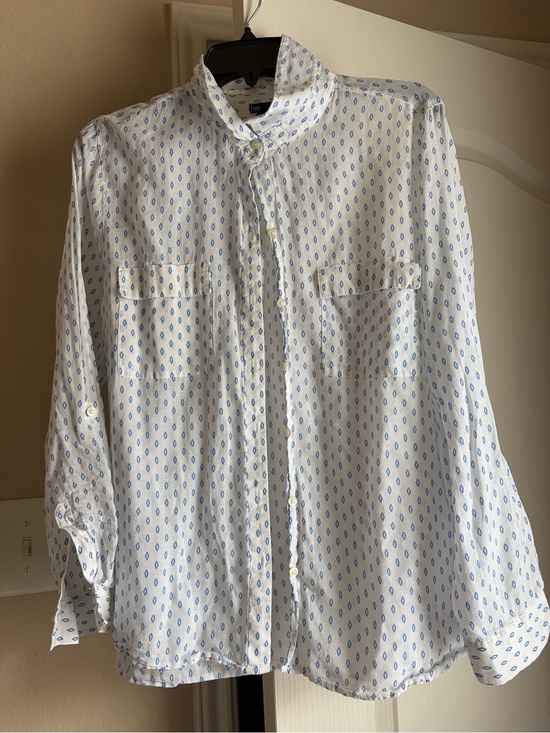 GAP Tops - Gap boyfriend fit White Button-Up Shirt with Blue Micro Print